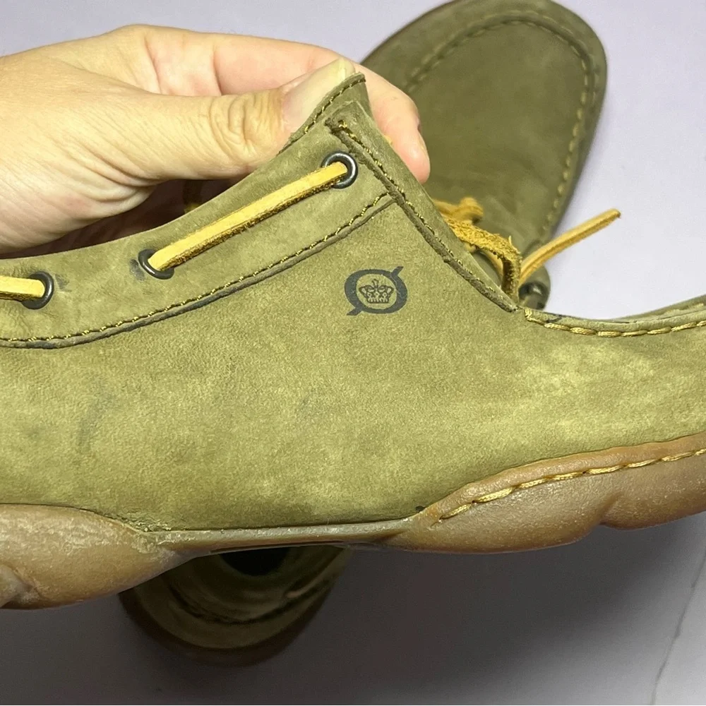 Born Naturals 9 1/2 Men's Lace Up Loafer Outdoor Sole Shoes Olive Green Brown